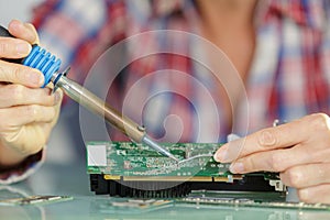 Close up chip being soldered