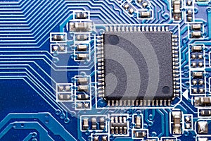 Close up of the chip on computer motherboard photo