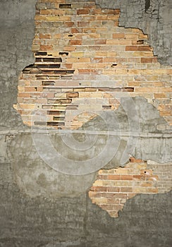 Close up of chipped brick wall