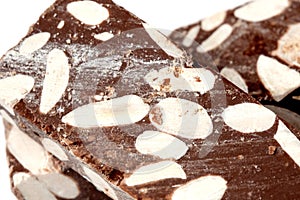 Close up of chocolate almond nougat