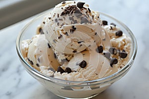 Close-up of chocolate chip ice cream in a bowl