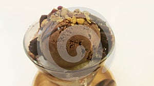 Close up of chocolate ice cream in bowl