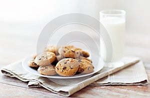 Close up of chocolate oatmeal cookies and milk