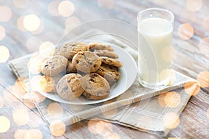 Close up of chocolate oatmeal cookies and milk