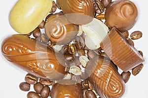 Close Up Of Chocolate Pieces Mixed With Coffee Beans