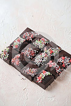 Close-Up of Chocolates With Sprinkles on Tray