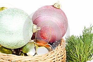 Close up of Christmas balls in basket
