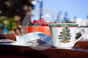 Close up of a Christmas cup - COVID-19