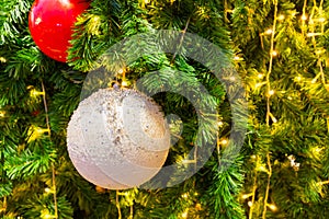 Close up Christmas decoration on the Christmas tree background