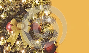 Close up on Christmas decorations on tree