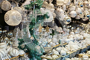 Close up of Christmas market stall in Vienna, Austria