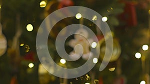 Close-up of Christmas ornaments hanging on Christmas tree