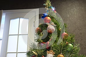 Close up Christmas tree decoration indoors.