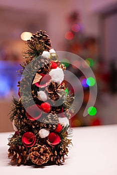 Close up of christmas tree decorations in festive kitchen