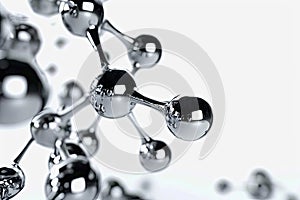 A close-up of a chrome molecule structure with white background