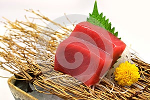 Close-up chutoro (Tuna) sashimi in brown bowl Japanese style on