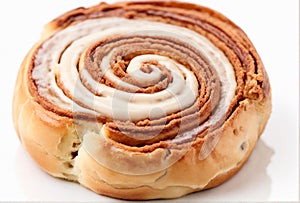 Close up of a cinnamon bun isolated on white background