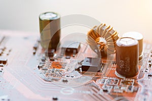 Close up of Circuits Electronic on Mainboard Technology computer background logic board,cpu motherboard,Main board,sys