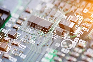 Close up of Circuits Electronic on Mainboard Technology computer background logic board,cpu motherboard,Main board,sys