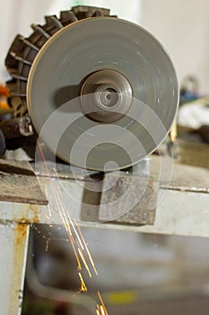 Close up of a circular saw, circular saw blade