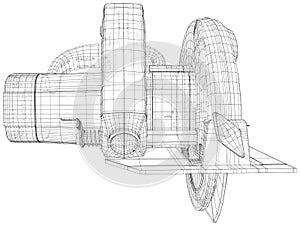 Close-up circular saw. Outline drawing hand Power Tools. Vector created of 3d, Wire-frame