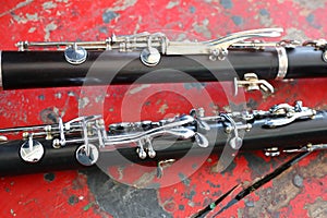 Close-up clarinet Is a musical instrument such as wood blowers, which are mostly used in the marching band