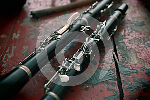 Close-up clarinet Is a musical instrument such as wood blowers, which are mostly used in the marching band