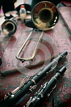 Close-up clarinet Is a musical instrument such as wood blowers, which are mostly used in the marching band