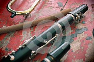 Close-up clarinet Is a musical instrument such as wood blowers, which are mostly used in the marching band