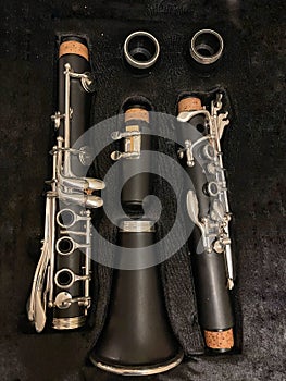 Close-up of a clarinet stored in its case