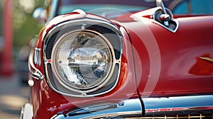 Close-up of a classic car headlight with bokeh effect