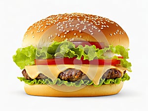 close up Classic cheeseburger isolated on white background, ai generative