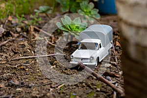 Close-up of classic miniature Peugeot 404 pick-up.