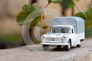 Close-up of classic miniature Peugeot 404 pick-up.