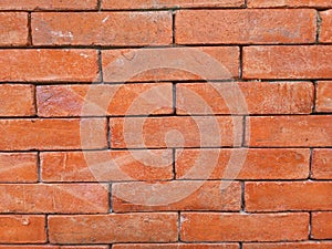 Close-up of a classic orange brick wall in a running bond pattern