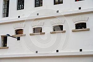 Close-up of classical architecture of Tai Kwun, a historic building in Hong Kong