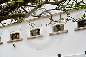 Close-up of classical architecture of Tai Kwun, a historic building in Hong Kong