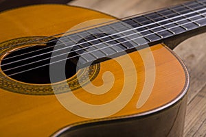 Close-up of classical guitar strings