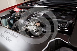 Close up of a clean car engine bay