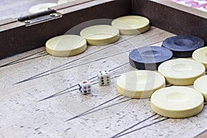 Close-up clean shoot of dice of backgammon under open light