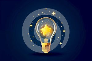 Close up clean star Lightbulb illustration creative thinking concept new idea, innovation, brainstorming Generative AI