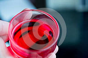 Close up clear red jelly in glass bowl. national sweets. image for background