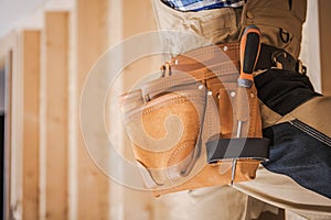 Close Up Of Climbing Ladder Carpenter And Tool Belt