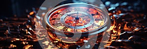 A close up of a clock on fire. Generative AI image.