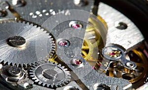 Close-up clock mechanism, shalow dof