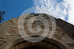 Close up of the clocktower above West Gate in Warwick, Warwickshire photo