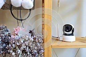 Close-up Closed circuit camera or Closed-circuit television cctv on wooden rack