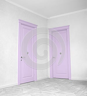 Close up of closed wooden door in the empty room