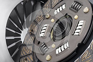 Close up of clutch disc of gearbox car selective focus