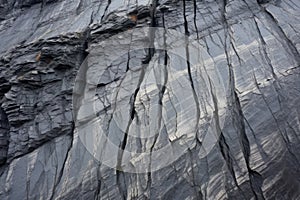 close-up of coal seams within sedimentary rock